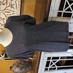 Navy Striped Fluffy Sleeve Top